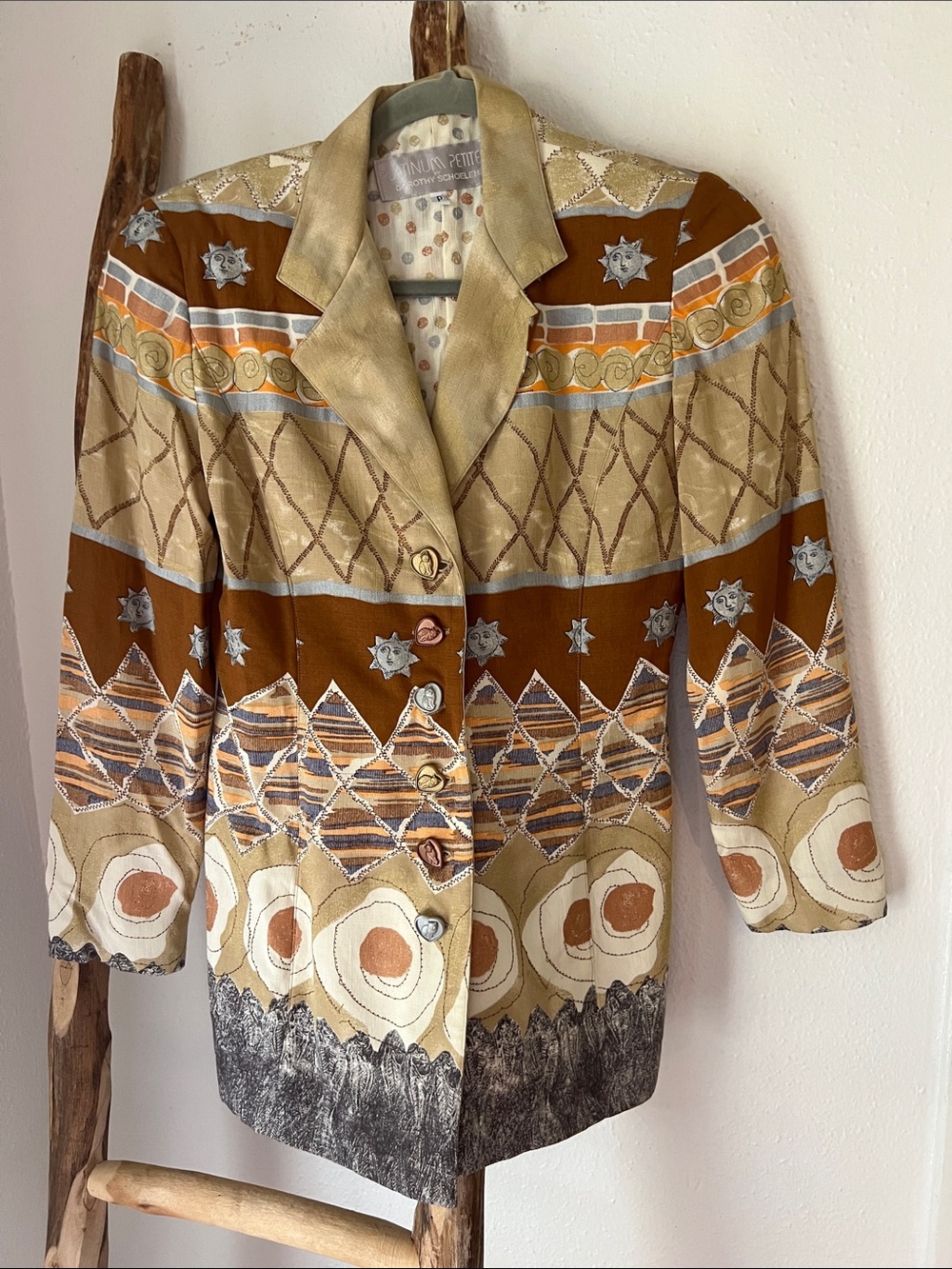 Platinum Dorothy Schoelen Funky Patterned Blazer Jacket in Tan & Brown Sun Cat S